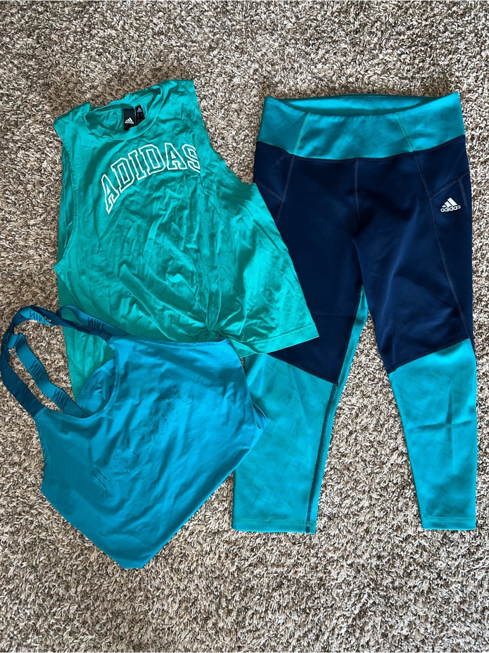 ADIDAS NIKE LOT MINT/blue/green/teal/drifit/ tank tops/leggings Medium 12/14